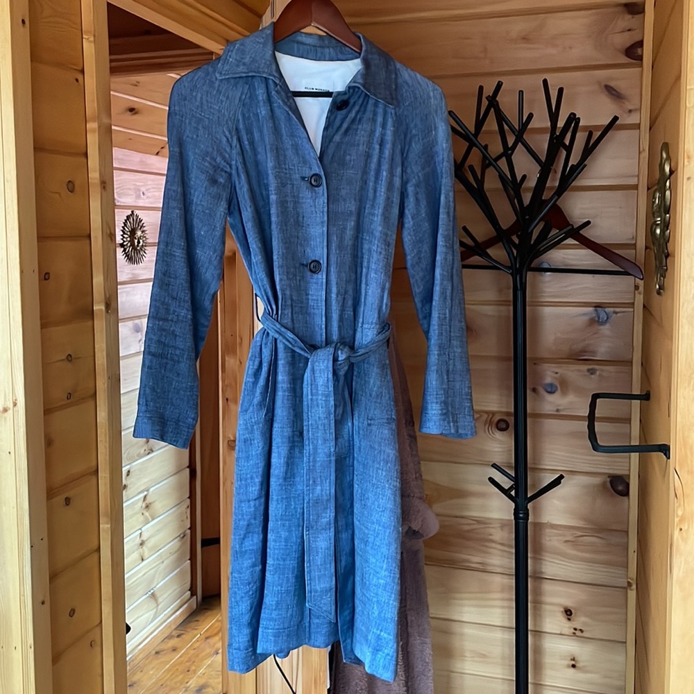Club Monaco linen denim partially lined trench coat size XS